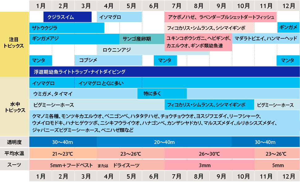 沖永良部島海のシーズンカレンダー